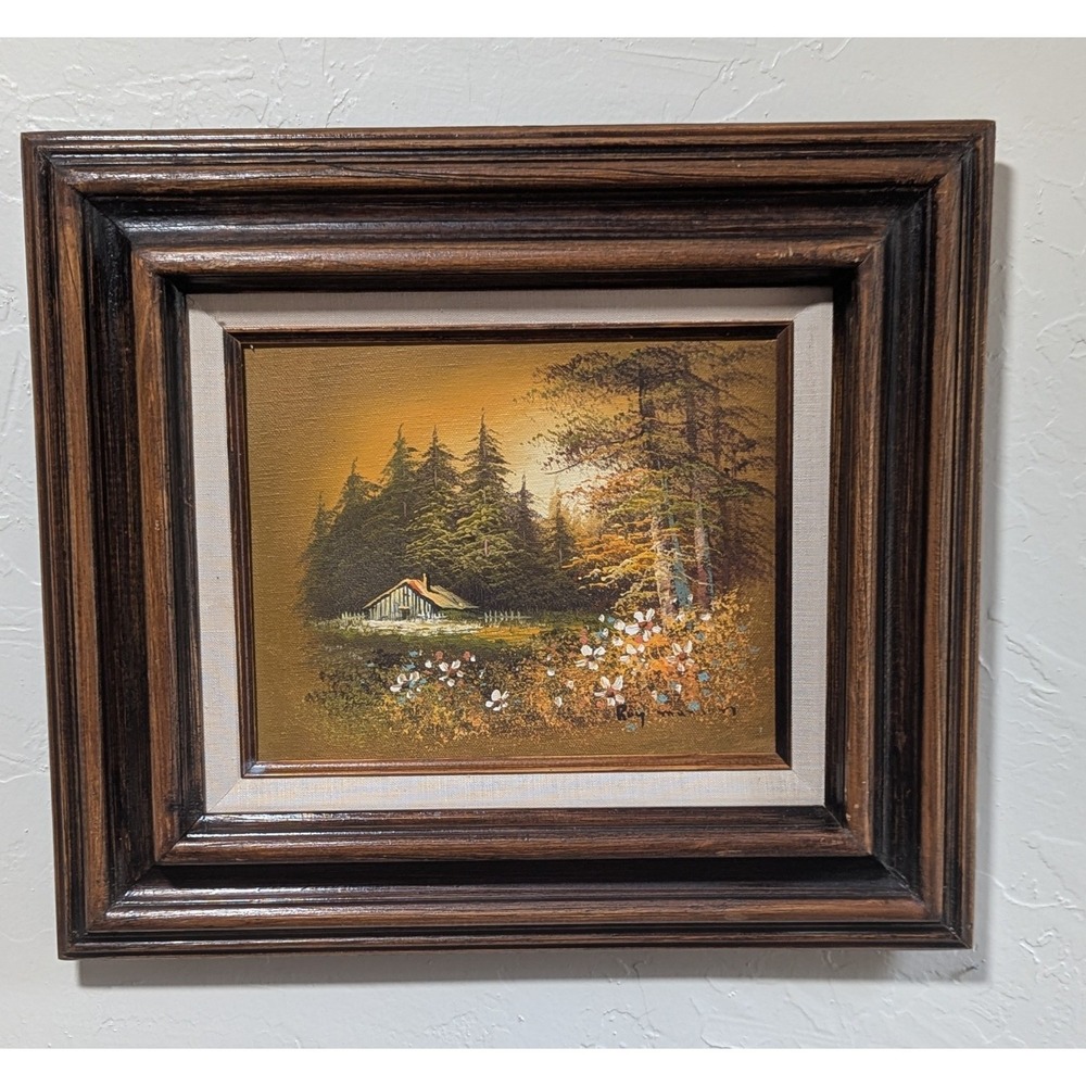 Roy Manson Oil On Canvas Landscape Solid Wood Multi-Beveled Frame 17 x 15 Signed